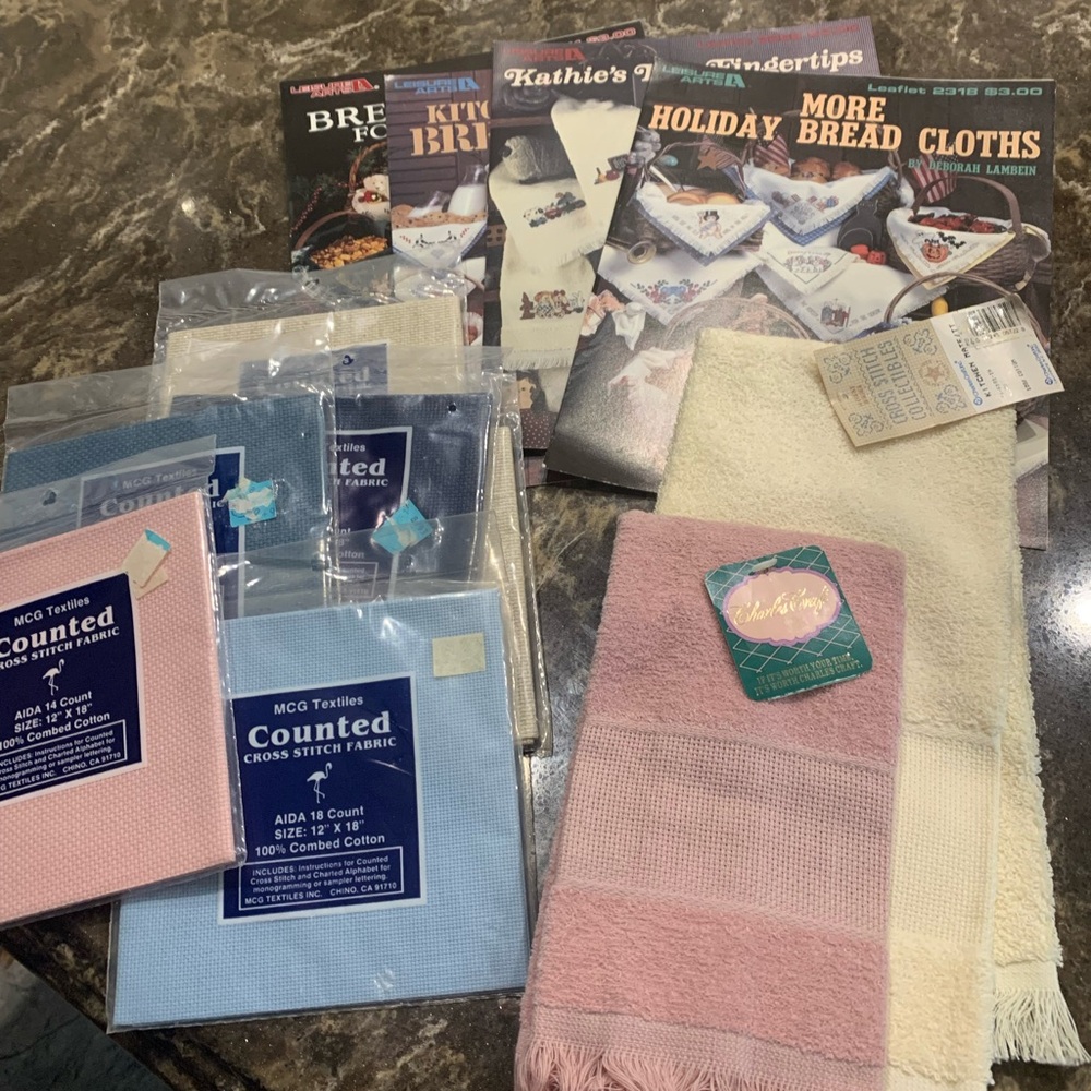 Counted Cross Stitch Package (fabric, towels and patterns)